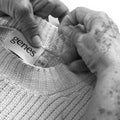 This piece is part hand sewn by one of our skilled artisans and part sewn by a manual machine that generates zero waste.
