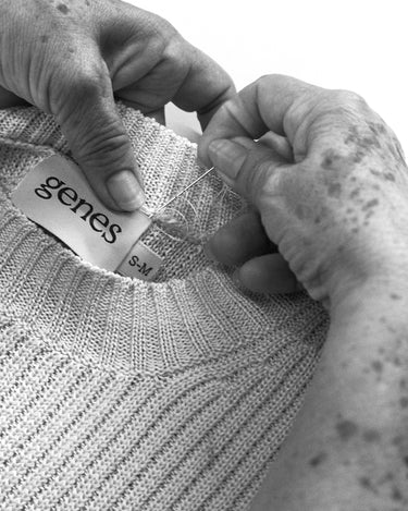 This piece is part hand sewn by one of our skilled artisans and part sewn by a manual machine that generates zero waste.