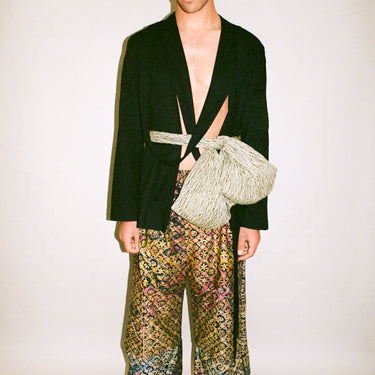 Model wearing custom Ruah Trousers
