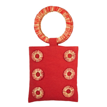Red Circular Handle Iraca Palm Mini Bag