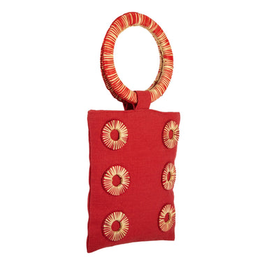 Red Circular Handle Iraca Palm Mini Bag