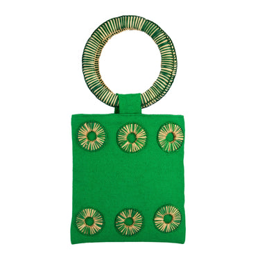 Green Circular Handle Iraca Palm Mini Bag