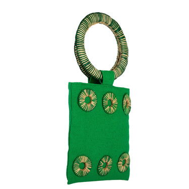 Green Circular Handle Iraca Palm Mini Bag